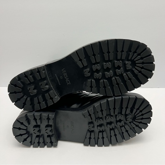 Versace Column Combat Boots Dark Green Leather Gold Medusa Logo Mens EU 41 US 8 - Picture 13 of 16